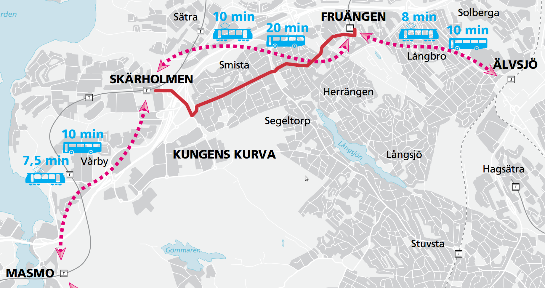 Ovanstående karta med linjesträckning för buss 792 utritad