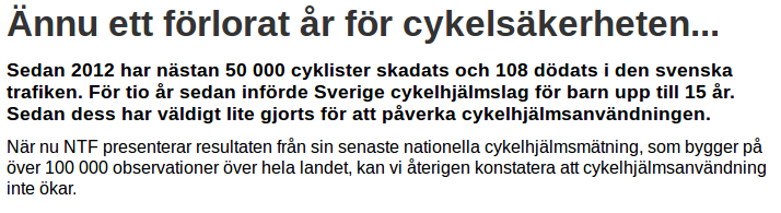 NTF nyheter om cykelolyckor