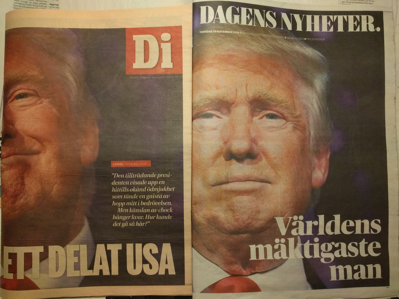 Förstasidorna Di och DN, torsdag 10/11