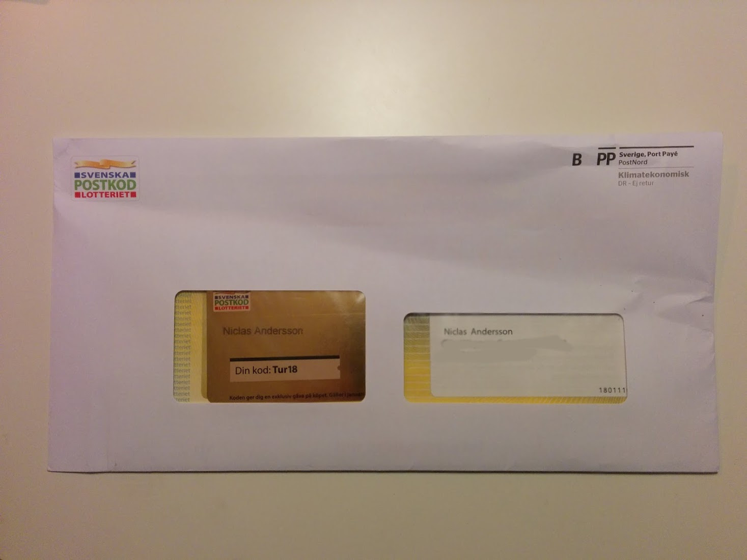 Brevet från Postkodlotteriet