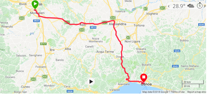 Karta över hur vi åkte med Flixbus